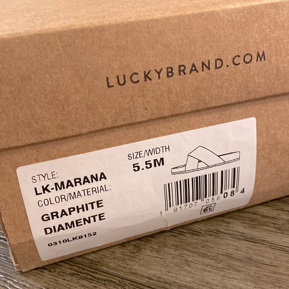 NIB [Lucky Brand] Marana Faux Fur Cork Slide Sandals in Graphite Women’s Sz 5.5 - Picture 12 of 12